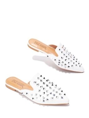Cape Robbin Enny Flat White Studded Pointed-Toe Slip-On Mules